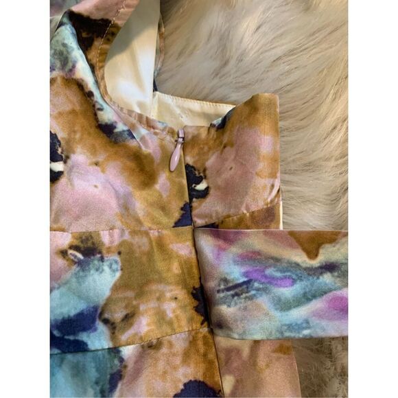 Theory Galla Dress Silk Watercolor Wrapover Bodice Open Back Ruffled Tie Waist 8 - Picture 9 of 14